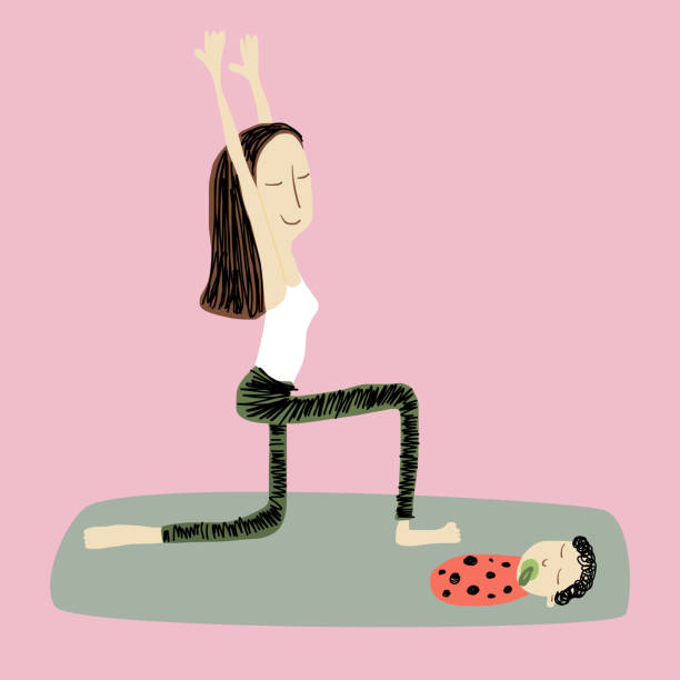 istock mother with a baby doing a yoga lunge position 1491686153