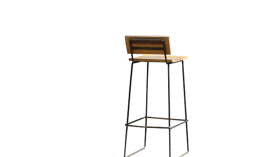 The wooden stool simple designed, old barstool on isolated background