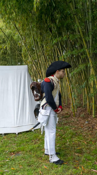 Turbigo, Italy - May 20, 2023: some people impersonate soldiers of the French army in Italy as they defeat the Austrians and Piedmontese, conquering Milan and Lombardy.