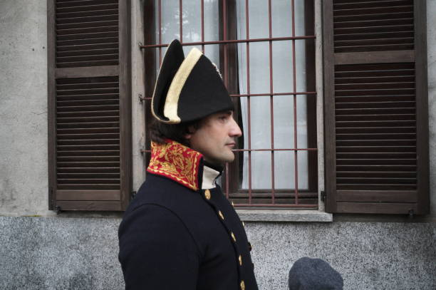 Turbigo, Italy - May 20, 2023: some people impersonate soldiers of the French army in Italy as they defeat the Austrians and Piedmontese, conquering Milan and Lombardy.