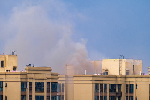 High rise residential building on fire