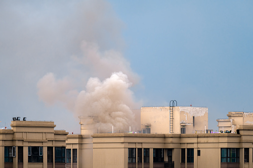 High rise residential building on fire