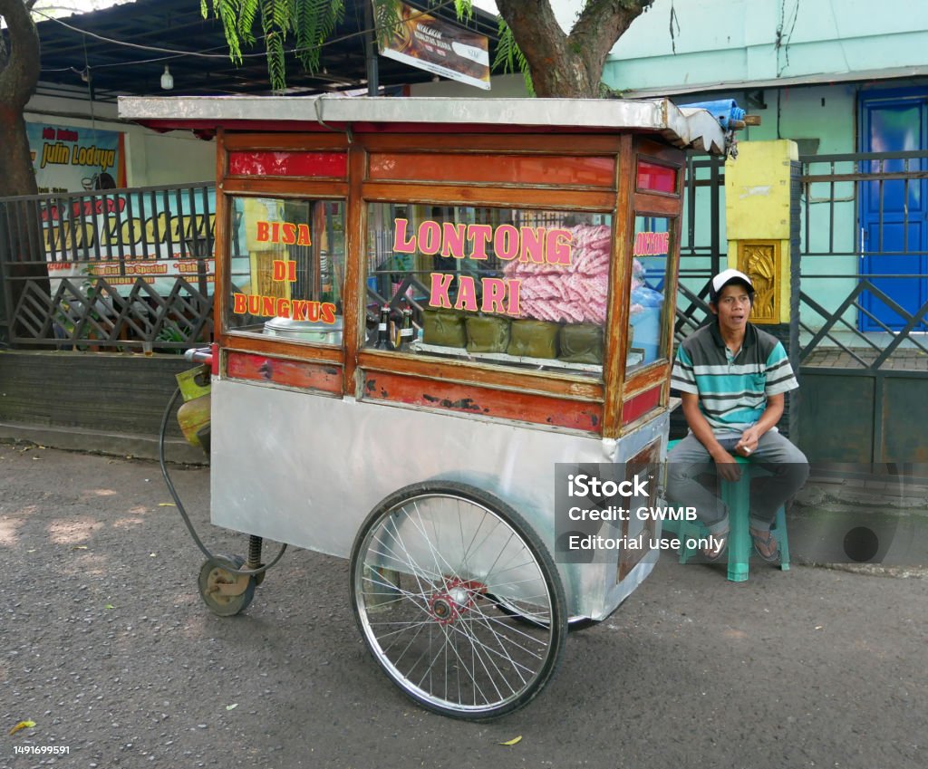 Indonesian Street Food A Grobak Or Street Food Cart Selling Lontong