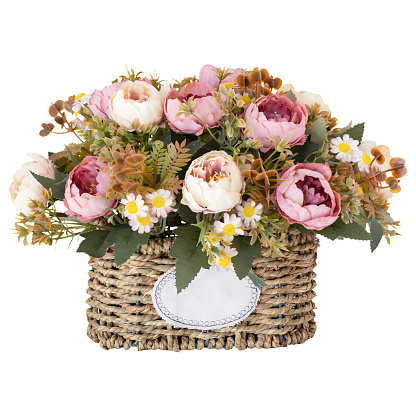 beautiful flower basket isolated on white background with clipping path