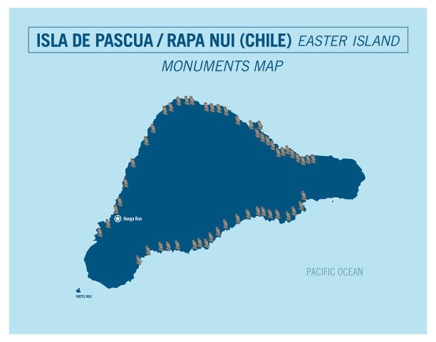 Eastern Island map, Chile. Monuments. Detailed map vector illustration. Eastern Island map, Chile. Monuments. Detailed map vector illustration. easter island map stock illustrations