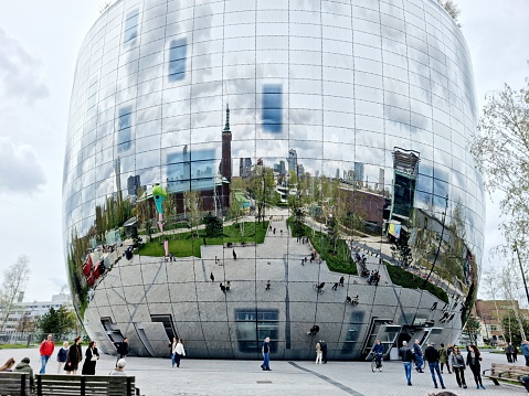 Depot Boijmans Van Beuningen, popularly called 'The Pot' is an art depot of Museum Boijmans Van Beuningen in Rotterdam. It is the first publicly accessible art depot in the world. The museum was realized after plans by MVRDV architects and opened in 2021. The image was captured during spring season.