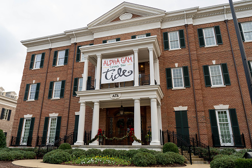 Tuscaloosa, AL - December 2020: The Alpha Gamma Delta  sorority house on the campus of the University of Alabama.