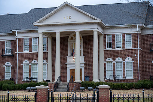 Tuscaloosa, AL - December 2020: The Delta Kappe Epsilon fraternity house on the campus of the University of Alabama.