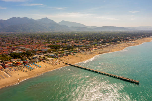 forte dei marmi coast view on summer amazing forte dei marmi coast view on summer jetty aerial stock pictures, royalty-free photos & images