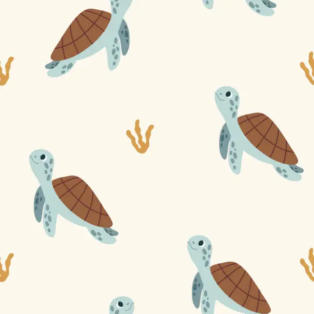 Vector illustration of Seamless kids pattern with turtles