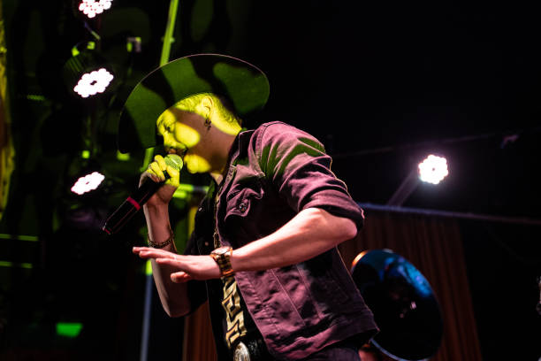Singer man singing in a music concert