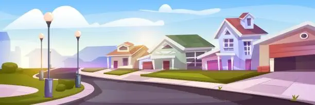 Vector illustration of Suburban houses landscape