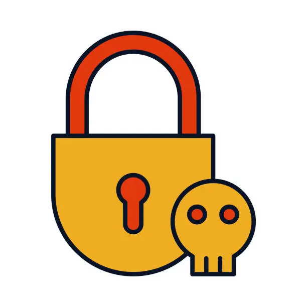 Vector illustration of lock, skull, Pirate, lock icon