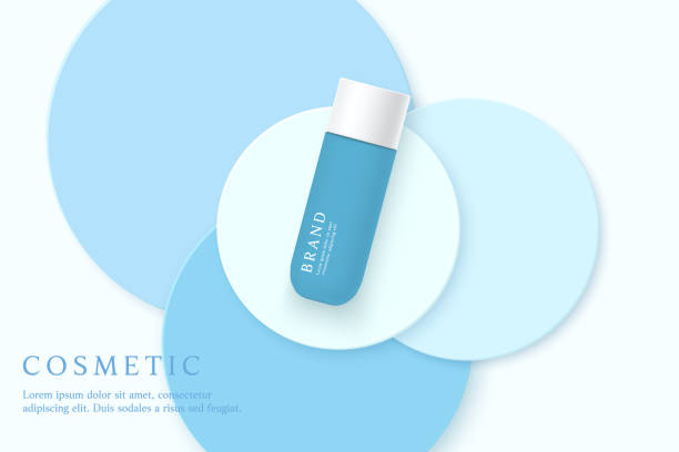 istock Skin care product and package ads template on blue background . 1491725707
