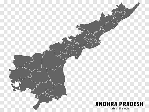 Blank map State  Andhra Pradesh of India. High quality map Andhra Pradesh with municipalities on transparent background for your web site design, logo, app, UI. Republic of India.  EPS10.