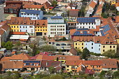Roofs with solar cells in Mikulov,Moravia,Czech republic,Europe