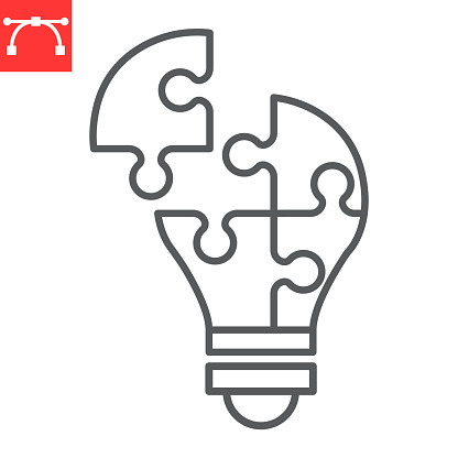 Light bulb puzzle piece line icon, solution and business, problem solving vector icon, vector graphics, editable stroke outline sign, eps 10.