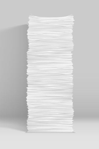 illustration of tall paper stack with soft shadow on grey background