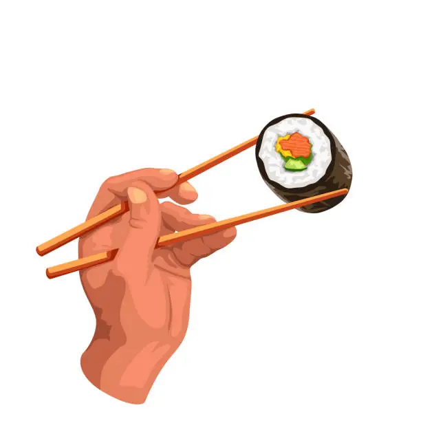 Vector illustration of hand hold sushi