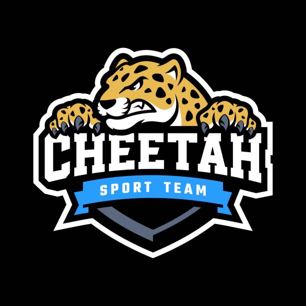 geparden-sportmaskottchen-logo-design - leopard jaguar animal speed stock-grafiken, -clipart, -cartoons und -symbole