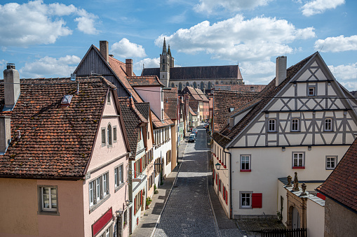 Street with church in Rothenburg ob der Tauber, Germany