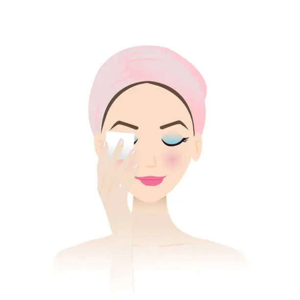 Vector illustration of Remove makeup from woman face vector illustration on white background.