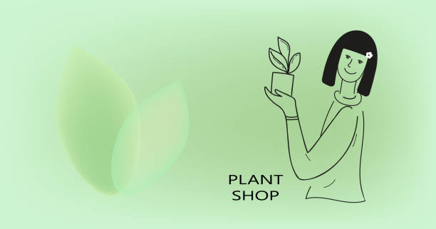 illustrazioni stock, clip art, cartoni animati e icone di tendenza di piante domestiche in un disegno di scarabocchi in bianco e nero in vaso. - florist flower shop store owner