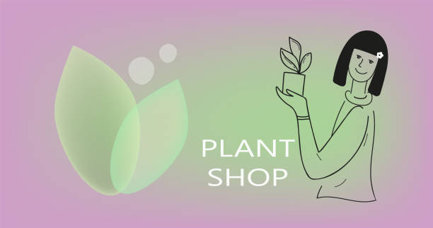 illustrazioni stock, clip art, cartoni animati e icone di tendenza di piante domestiche in un disegno di scarabocchi in bianco e nero in vaso. - florist flower shop store owner