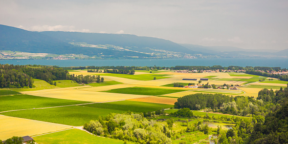 Countryside of Lake Garda in Italy, with mountains in distance
