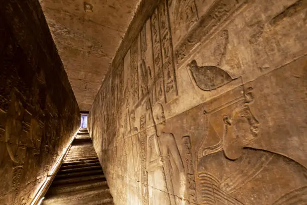Photo of Mystery Crypts at the temple of Hathor. Dendera Temple near of Luxor Egypt.
