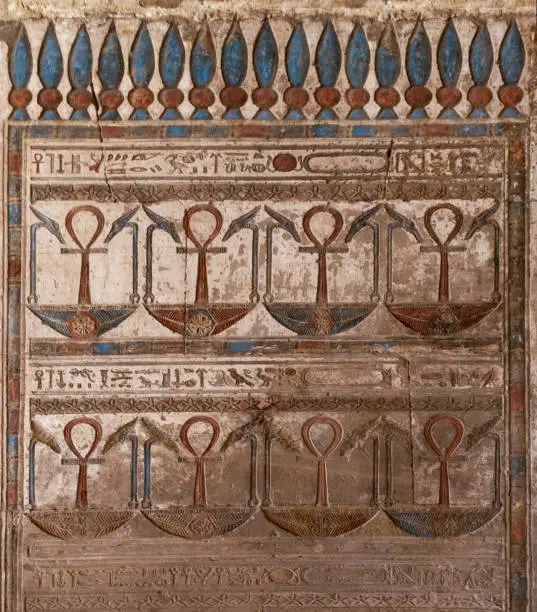 An ankh Symbols or key of life relief in the Hathor temple of dendera, egypt
