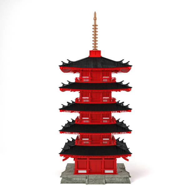 istock Low poly Japanese ancient pagoda isolated on white background, 3d rendering 1491751622