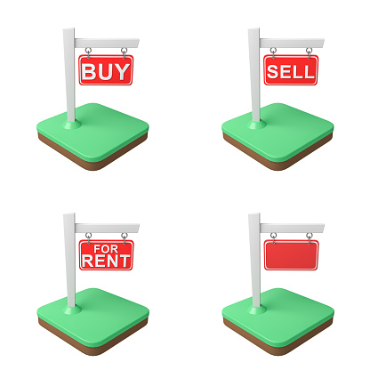 Low poly commercial and blank hanging sign with CLIPPING PATH, 3d rendering