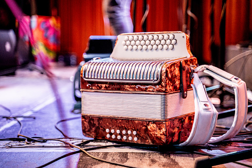 Close-up of a accordion in the stage of the music concert