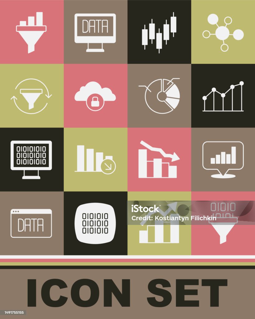 Set Binary Code Pie Chart Infographic Browser With Stocks Market Cloud ...