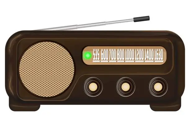 Vector illustration of Retro radio receiver. Vector image. Isolated background.