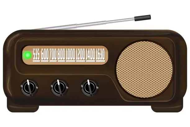 Vector illustration of Retro radio receiver. Vector image. Isolated background.