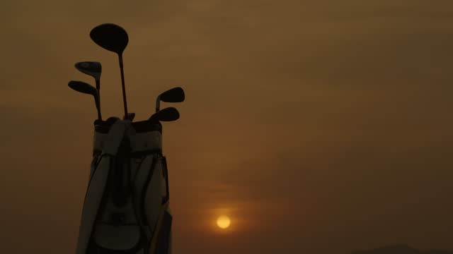 golf bag when sunset,time lapse shot.