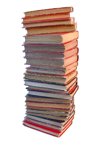 stack of old library books