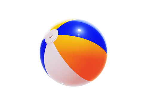 Yellow blue and white colored beach ball on white background. Vertical composition with clipping path and copy space.