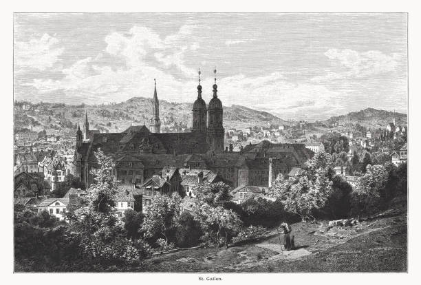 istock Historical view of St. Gallen, Switzerland, wood engraving, published in 1877 1491763250