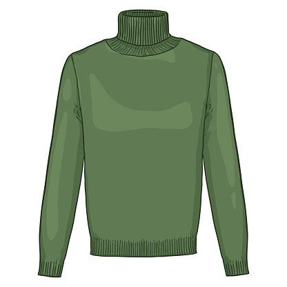 Vector Green Turtleneck Sweater. Men Clothing Cartoon Illustration