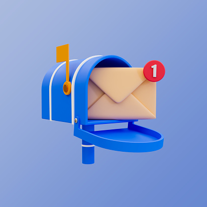 3d minimal unread messages reminder. letter notification. mail notification. mailbox with envelope and notification badge. 3d illustration. clipping path included.