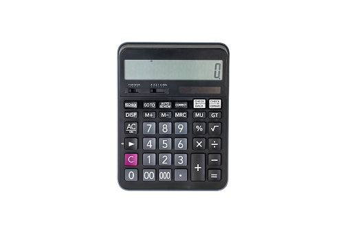 Top View of Calculator isolated on white background with clipping path.