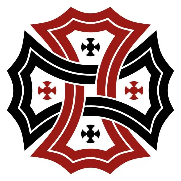 Vector illustration of Celtic cross in black and red on isolated white background.