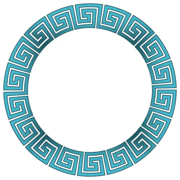 Vector illustration of Maze ring seamless with meander look in Blue. Isolated background.