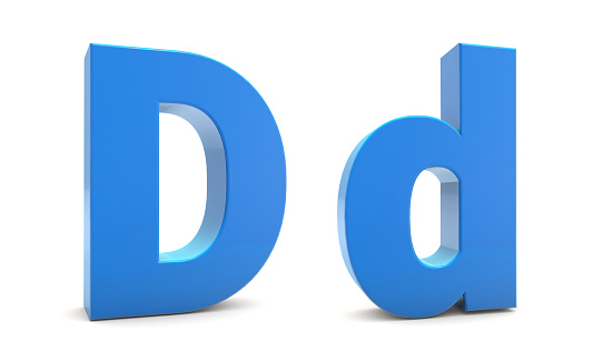 Capital and Small letter D 3d isolated on white background. D letter 3d. 3D rendering.