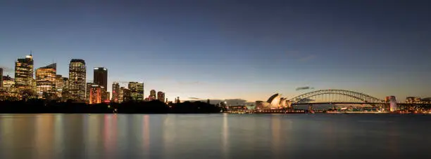 Photo of Sunset skyline and harbour bridge in Sydney, Australia