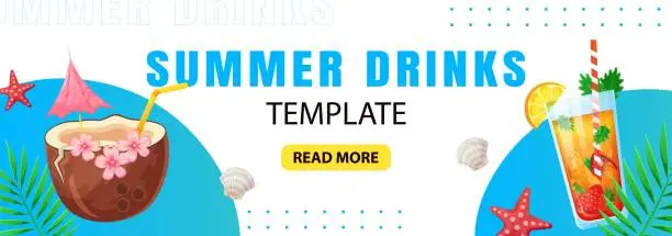 Vector illustration of Creative summer sale banner in trendy colors with cocktails, summer drinks. Season promotion. Vector vertical template