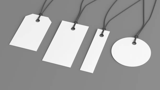 istock White tags of various shapes mockup on gray background. Side view 1491781745